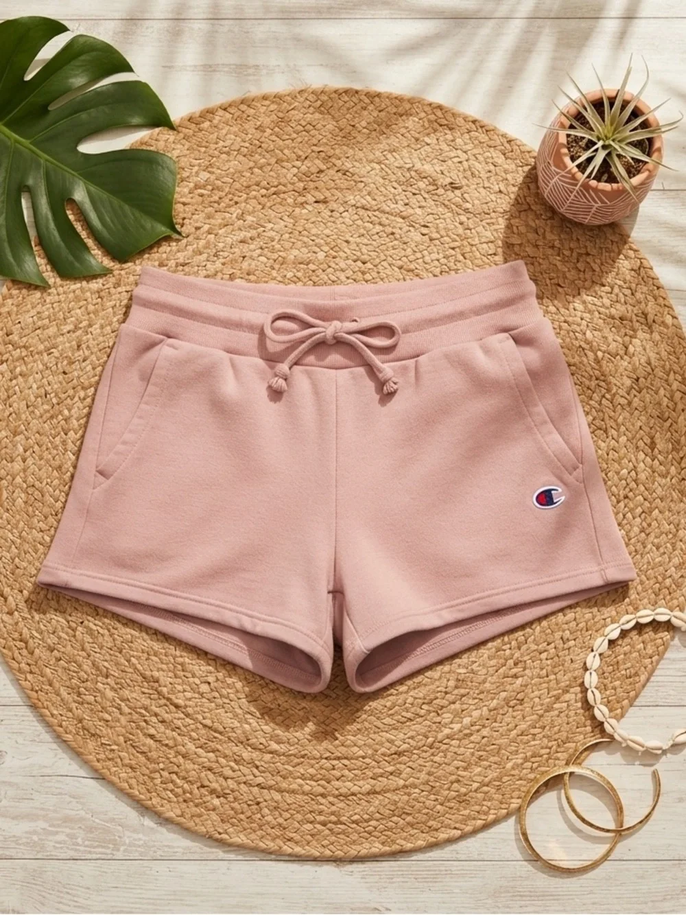 CHAMPION Dusty Rose Drawstring Athletic Sweat Shorts with Pockets